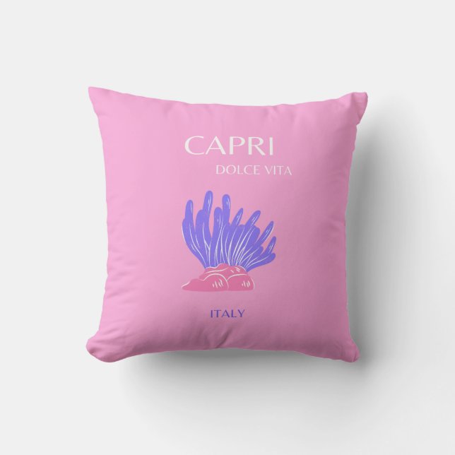 Capri, Italy, Preppy, Pink Cushion (Front)
