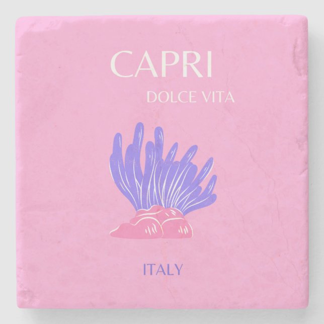 Capri, Italy, Preppy, Pink Stone Coaster (Front)