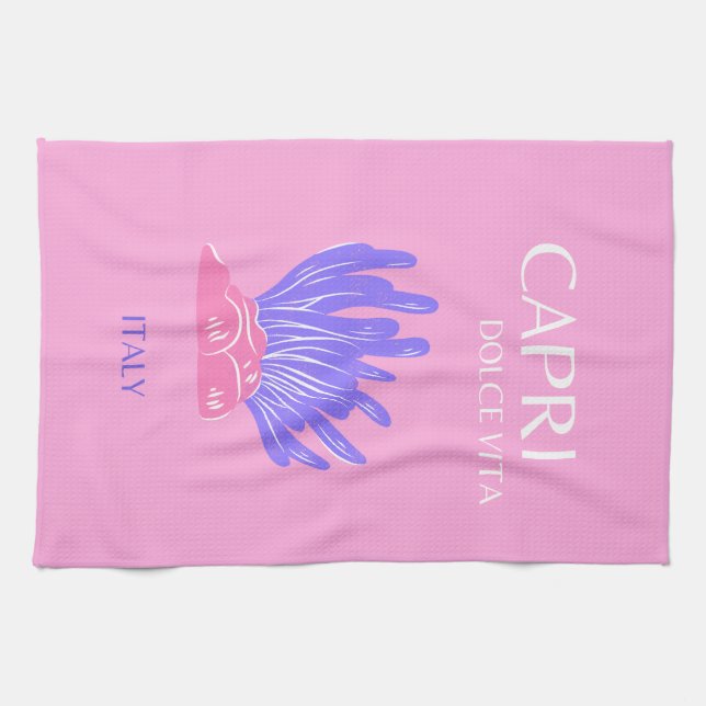 Capri, Italy, Preppy, Pink Tea Towel (Horizontal)