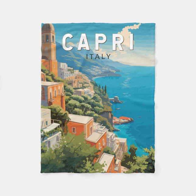 Capri Italy Travel Art Vintage Fleece Blanket (Front)