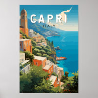 Capri Italy Travel Art Vintage