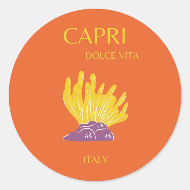 Capri, Italy, Travel, Preppy, Orange Classic Round Sticker (Front)