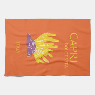 Capri, Italy, Travel, Preppy, Orange Tea Towel