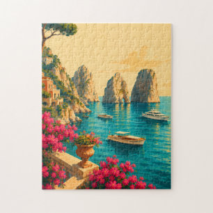 Capri Italy Vintage Travel Faraglioni Sea Stacks Jigsaw Puzzle