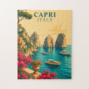 Capri Italy Vintage Travel Faraglioni Sea Stacks Jigsaw Puzzle