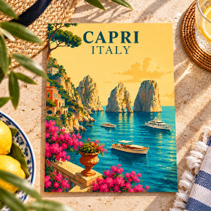 Capri Italy Vintage Travel Faraglioni Sea Stacks Postcard
