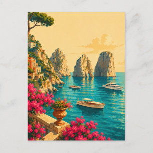 Capri Italy Vintage Travel Faraglioni Sea Stacks Postcard