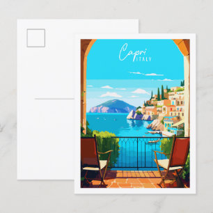 Capri Italy vintage travel illustration Postcard