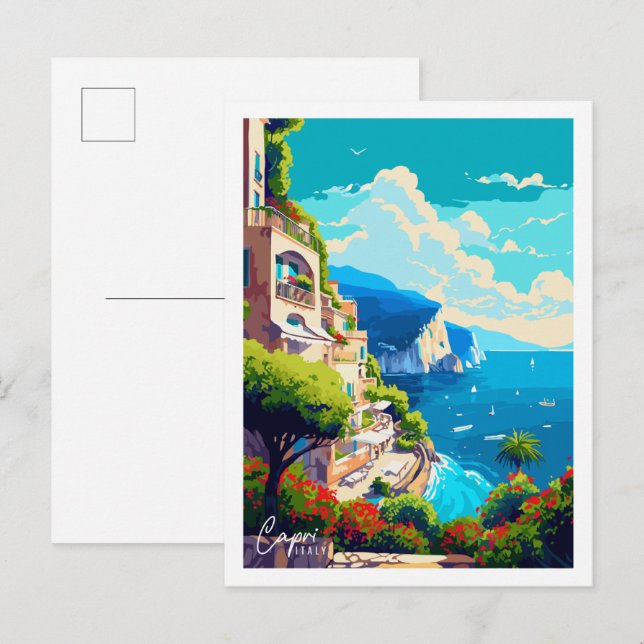 Capri Italy vintage travel illustration Postcard (Front/Back)