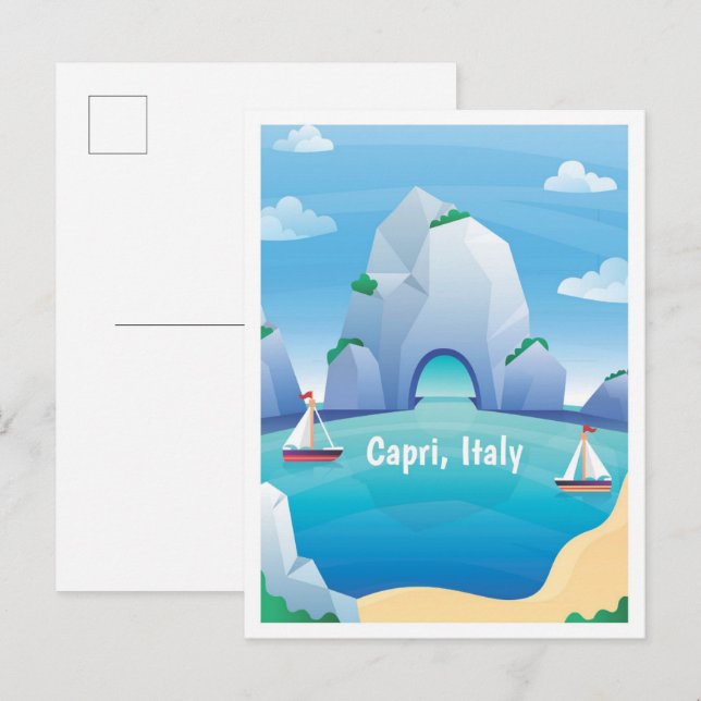 Capri Italy Vintage Travel Illustration Postcard (Front/Back)
