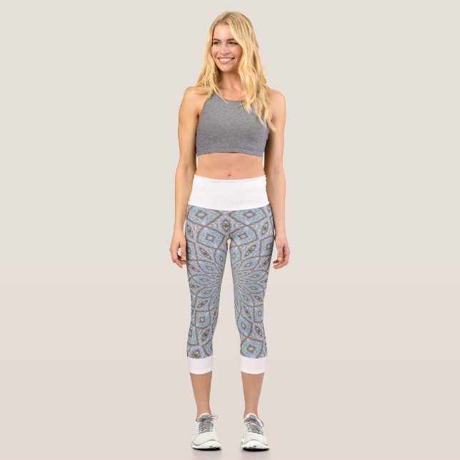 Capri Leggings Grey Abstract White Waist (Front)