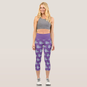 Capri Leggings in Purple with Blue Butterflies