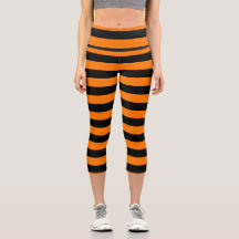 Capri Leggings Orange Black Stripes