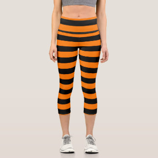 Capri Leggings Orange Black Stripes