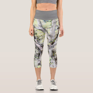 Capri Leggings with Grey & Green Abstract Design