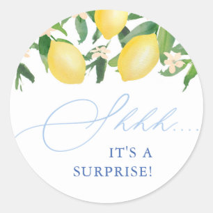 Capri Lemons Light Blue Shh! It's A Surprise Party Classic Round Sticker
