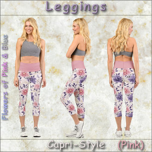 CAPRI STYLE LEGGINGS - Flowers of Pink & Blue #2