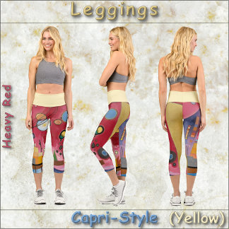 CAPRI-STYLE LEGGINGS -Heavy Red -Abstract +Yellow 