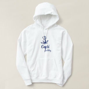 Capri Yachting Blue Anchor On White Maritime Style Hoodie