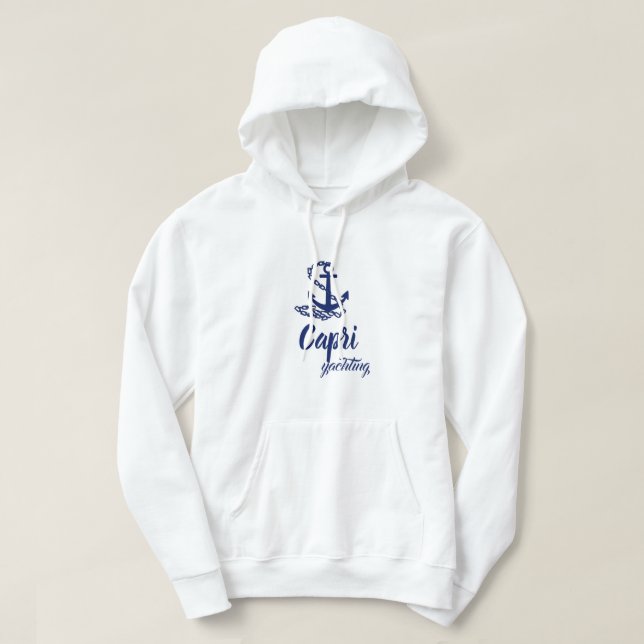 Capri Yachting Blue Anchor On White Maritime Style Hoodie (Design Front)