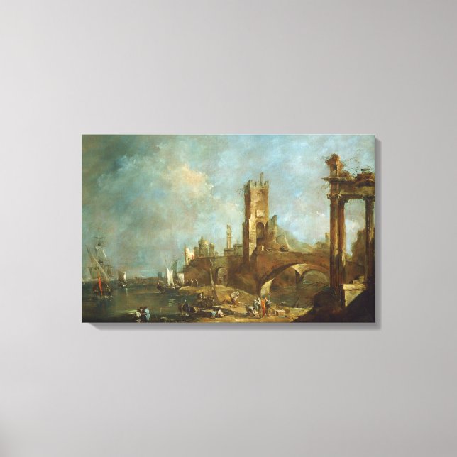 Capriccio of a Harbour Canvas Print (Front)