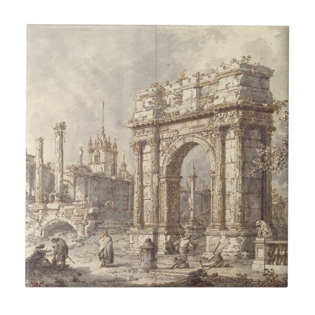 Capriccio with a Roman Triumphal Arch Tile (Front)