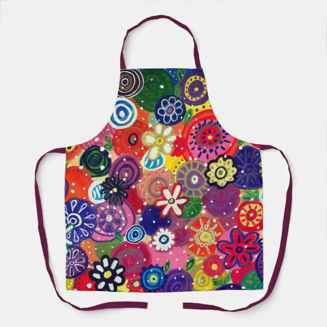 Capricious Happy Colourful Flowers Original Artwor Apron (Front)