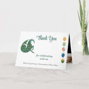 Capricorn 1st Birthday Gold & Photo Thank You Card
