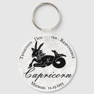 Capricorn Astrology Zodiac Black White Custom Key Ring