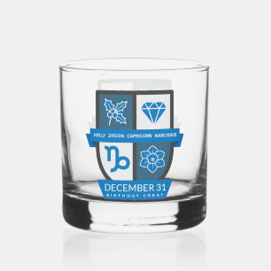 Capricorn Birthday Crest™ December 22-31 Whiskey Glass