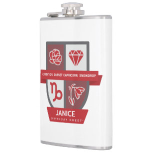 Capricorn Birthday Crest™ for January 1-19 Hip Flask