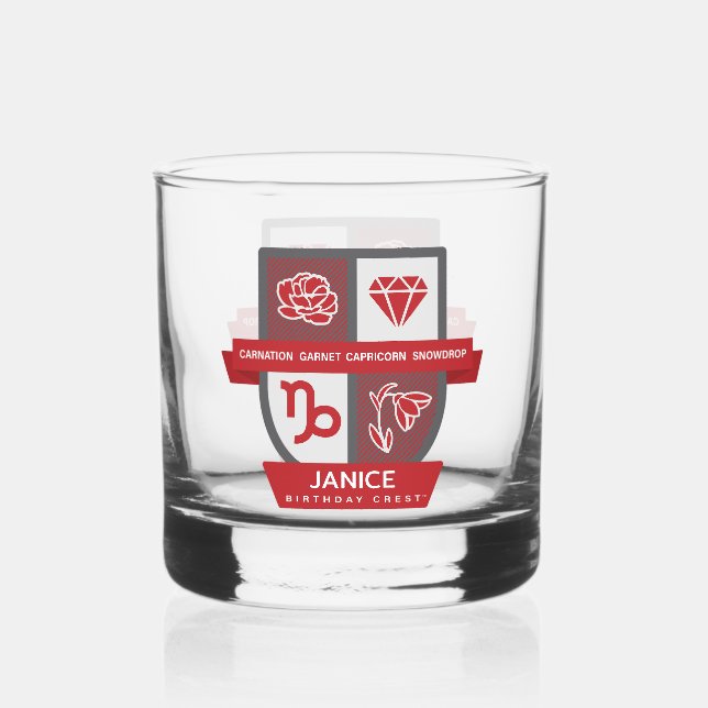 Capricorn Birthday Crest™ for January 1-19 Whiskey Glass (Front)