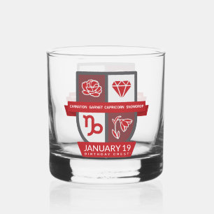 Capricorn Birthday Crest™ January 1-19 Whiskey Glass