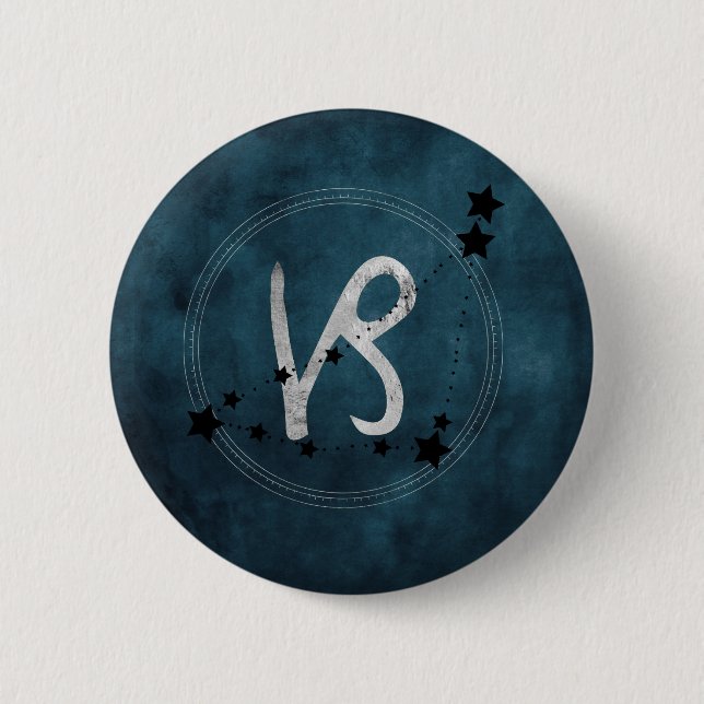 Capricorn black & silver zodiac constellation teal 6 cm round badge (Front)