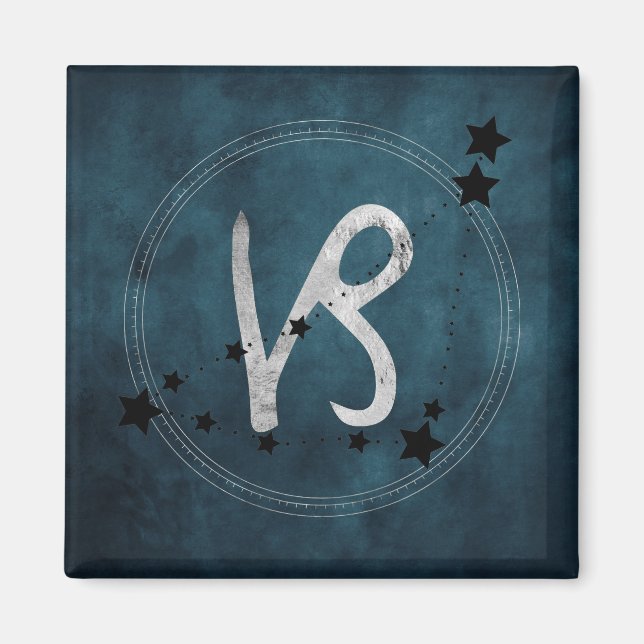 Capricorn black & silver zodiac constellation teal magnet (Front)
