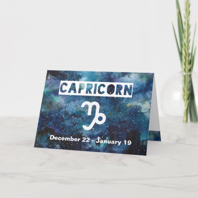 Capricorn Blue Watercolor Galaxy Birthday Card (Front)