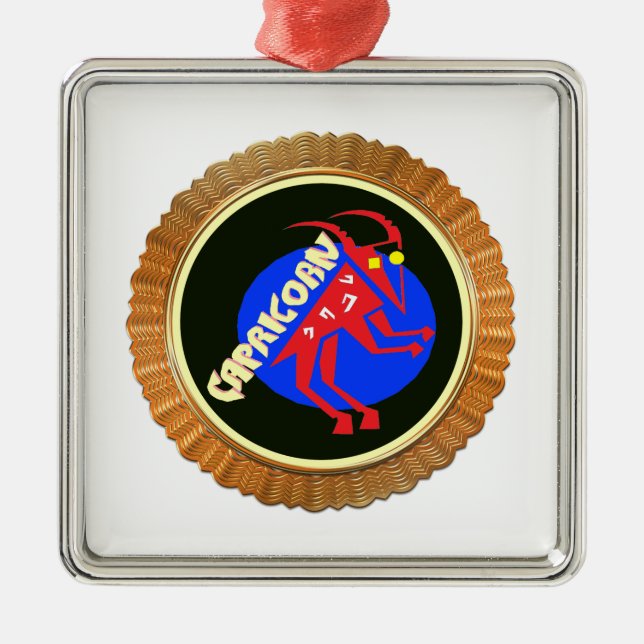 Capricorn Cartoon Zodiac Astrology design Metal Tree Decoration (Front)