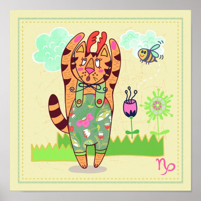 Capricorn Cat Zodiac Nursery Print (Front)