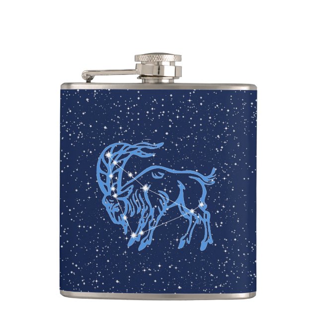 Capricorn Constellation and Zodiac Sign with Stars Hip Flask (Front)