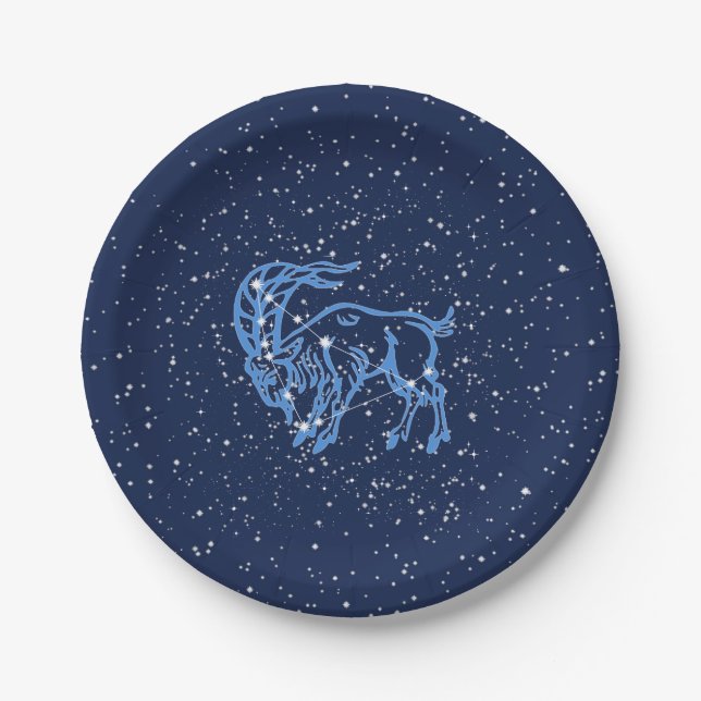 Capricorn Constellation and Zodiac Sign with Stars Paper Plate (Front)