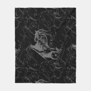 Capricorn Constellation Hevelius 1690 on Black Fleece Blanket