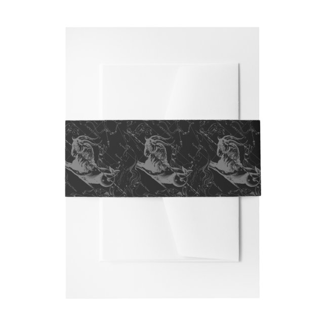 Capricorn Constellation Hevelius 1690 on Black Invitation Belly Band (Front Example)