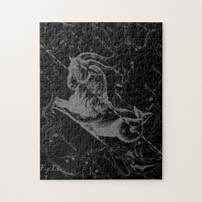 Capricorn Constellation Hevelius 1690 on Black Jigsaw Puzzle (Vertical)