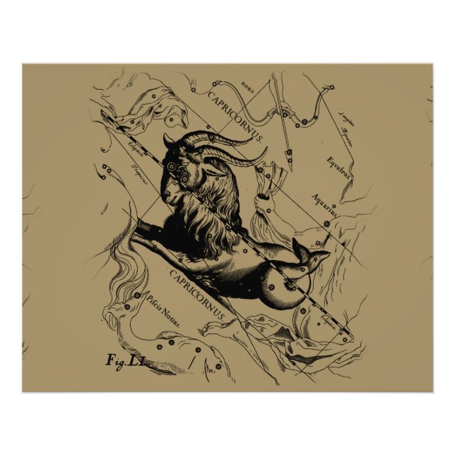 Capricorn Constellation Hevelius 1690 on Taupe Photo Print (Front)