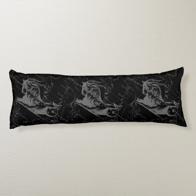 Capricorn Constellation Map Hevelius 1690 on Black Body Cushion (Back)