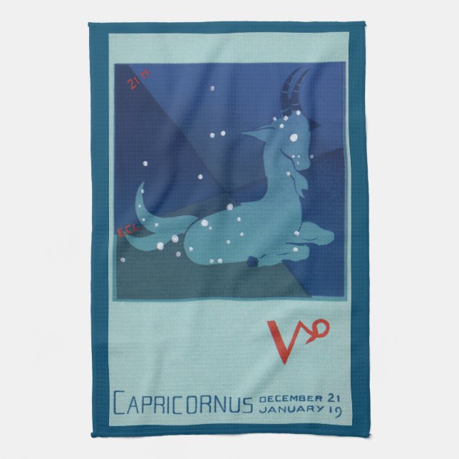 Capricorn Constellation, Vintage Zodiac, Astrology Tea Towel (Vertical)