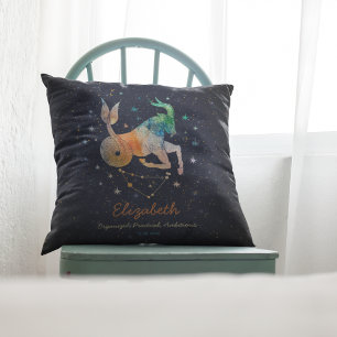 Capricorn Constellation Zodiac Watercolor Galaxy Cushion