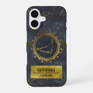 Capricorn Dark Zodiac Astrology: Black & Gold iPhone 16 Case