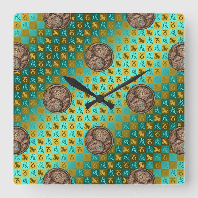 Capricorn & Earth Dog Square Wall Clock (Front)