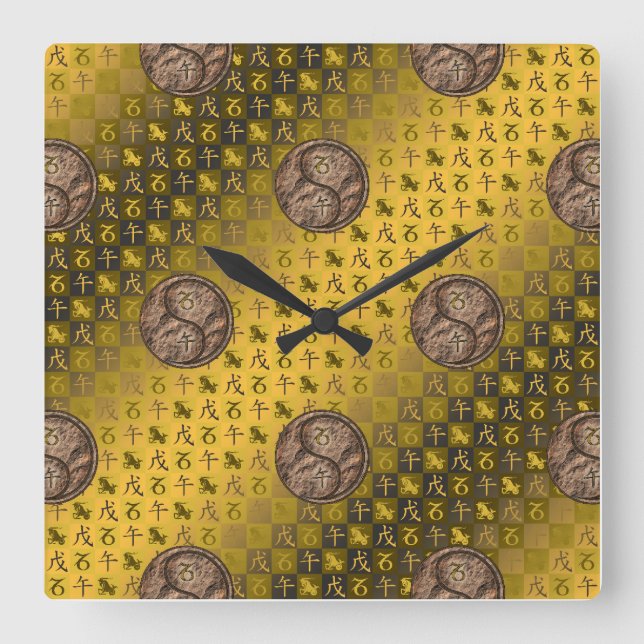 Capricorn & Earth Horse Square Wall Clock (Front)